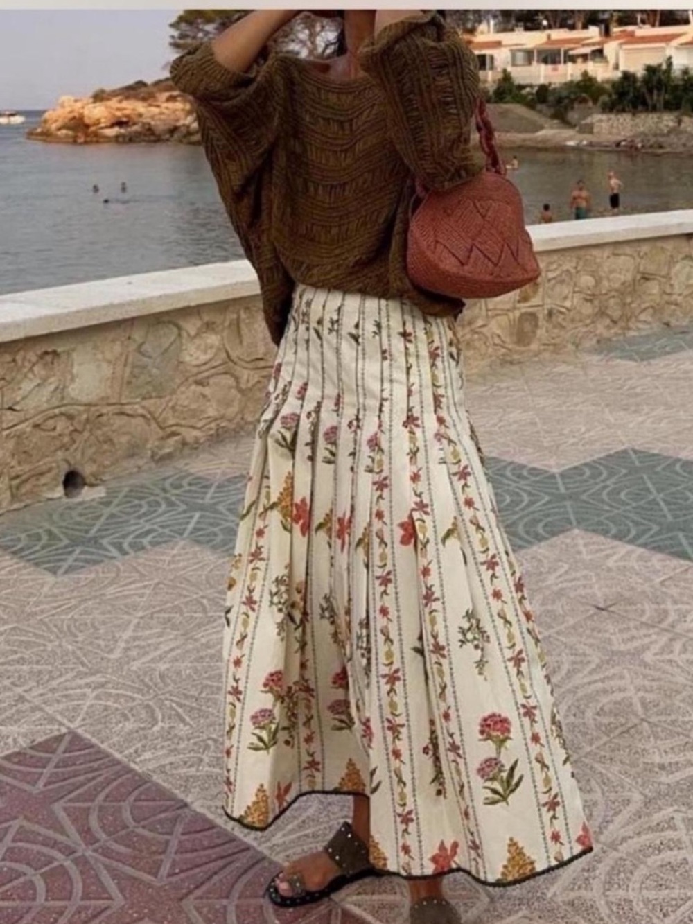 Zara Cream Floral Pleated Maxi Skirt - Picture 5 of 5